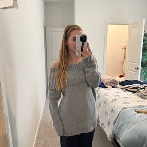 NWT Small Gray Off-Shoulder Women Sweater